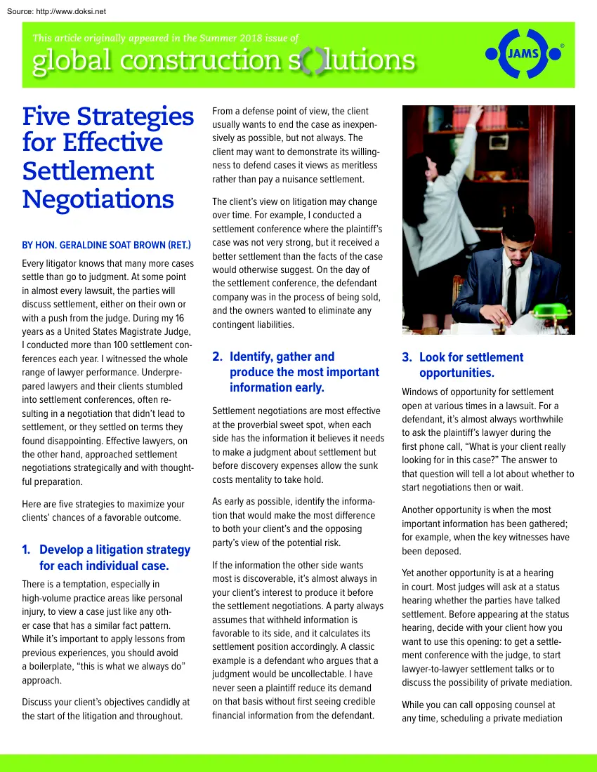 Five Strategies for Effective Settlement Negotiations