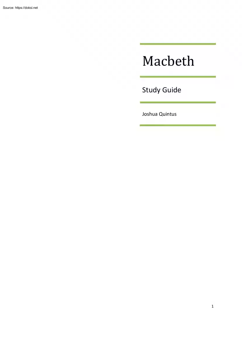 Joshua Quintus - Macbeth, Study Guide