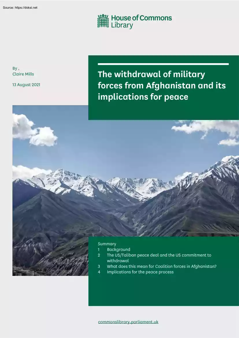 Claire Mills - The Withdrawal of Military Forces from Afghanistan and its Implications for Peace