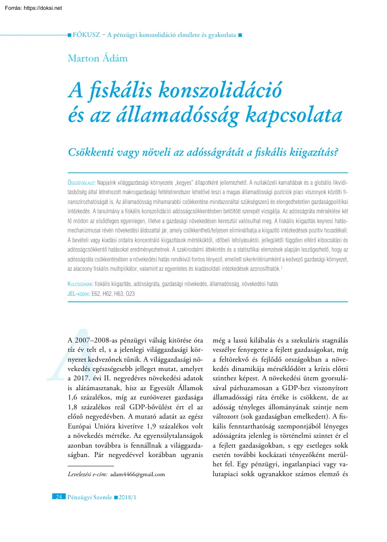Marton Ádám - A fiskális konszolidáció és az államadósság kapcsolata