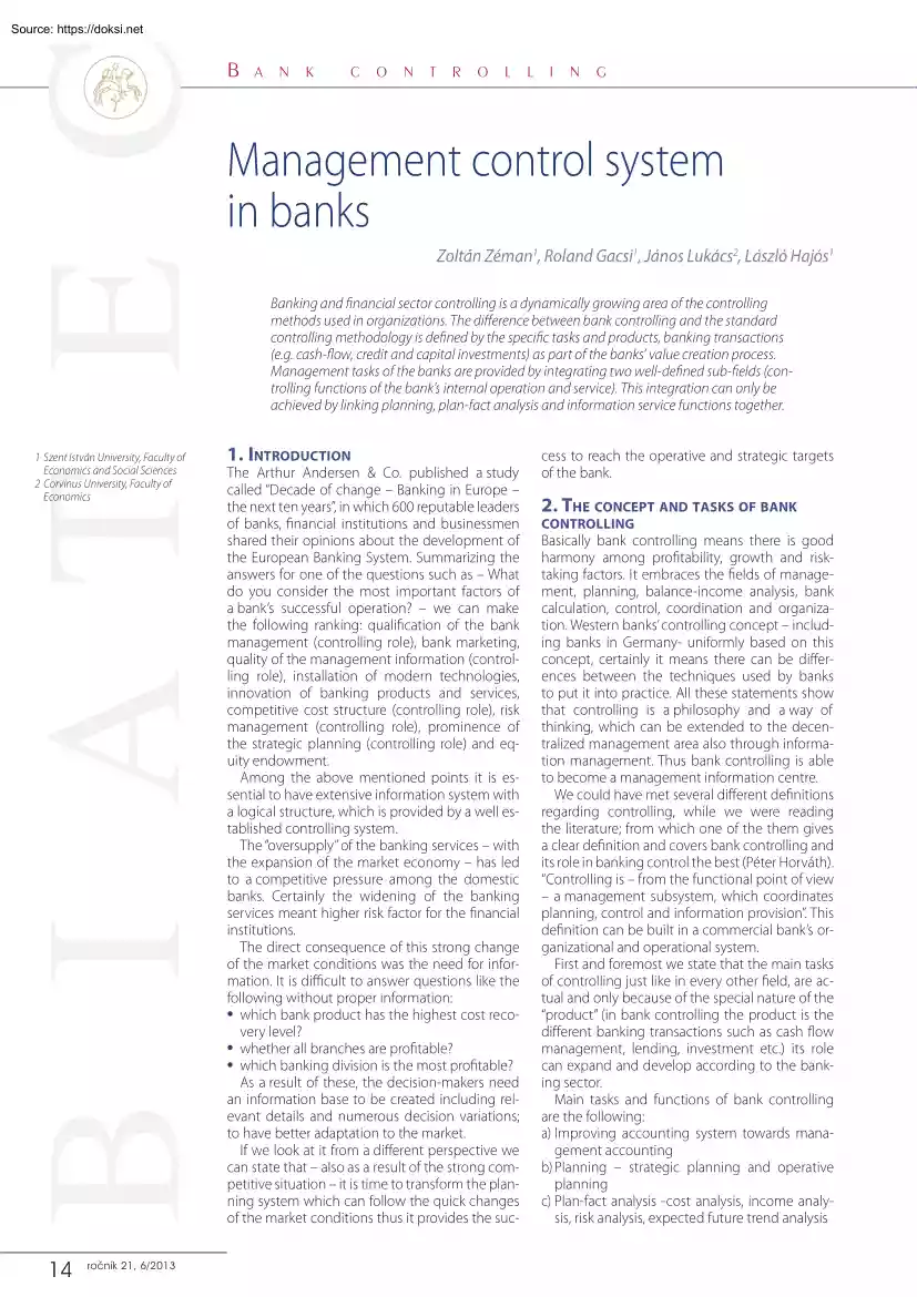 Management control system in Banks