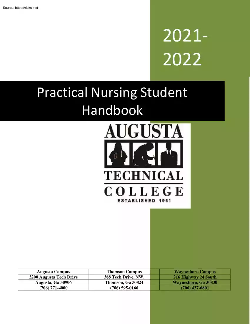 Augusta Technical College, Practical Nursing Student Handbook