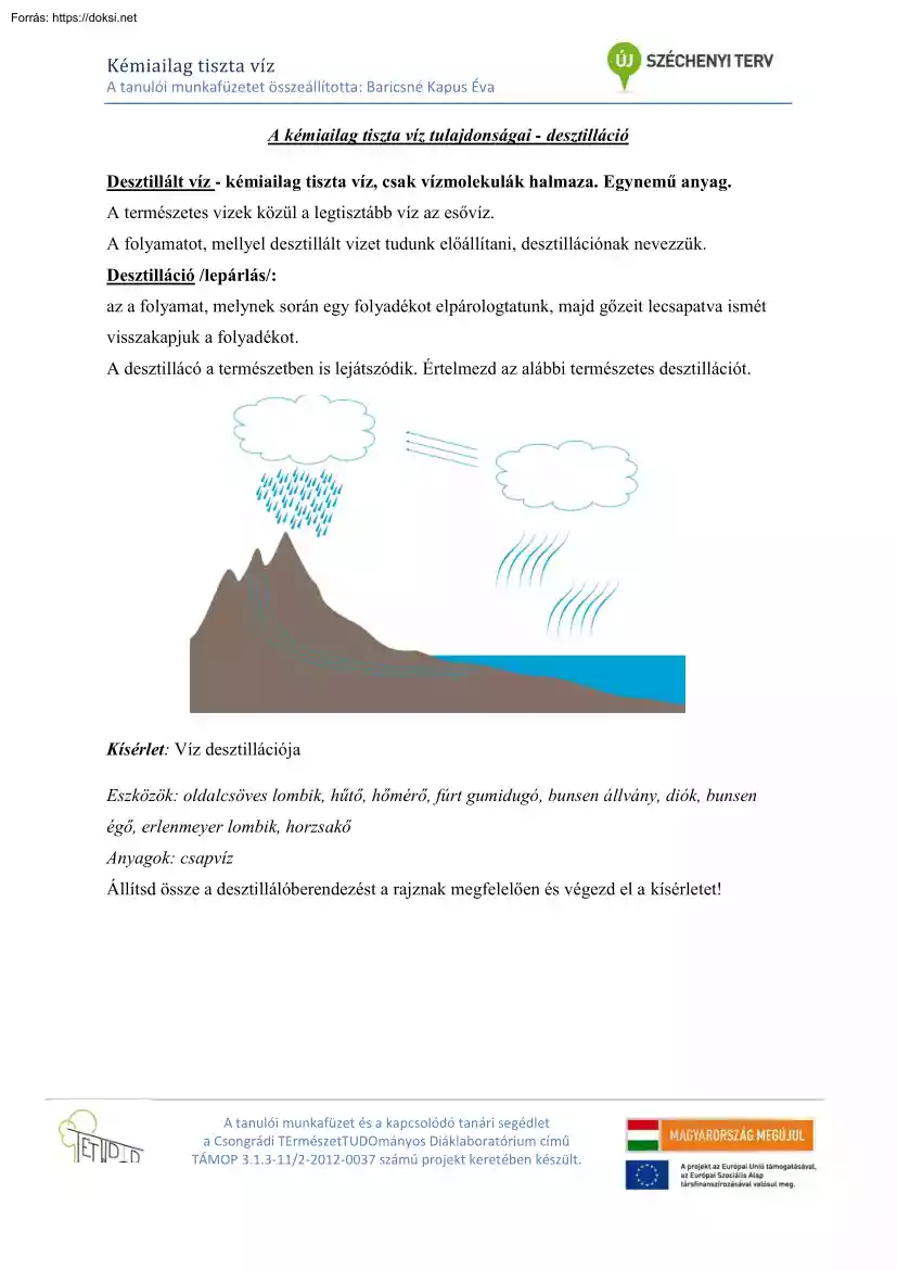 Baricsné Kapus Éva - A kémiailag tiszta víz tulajdonságai, desztilláció