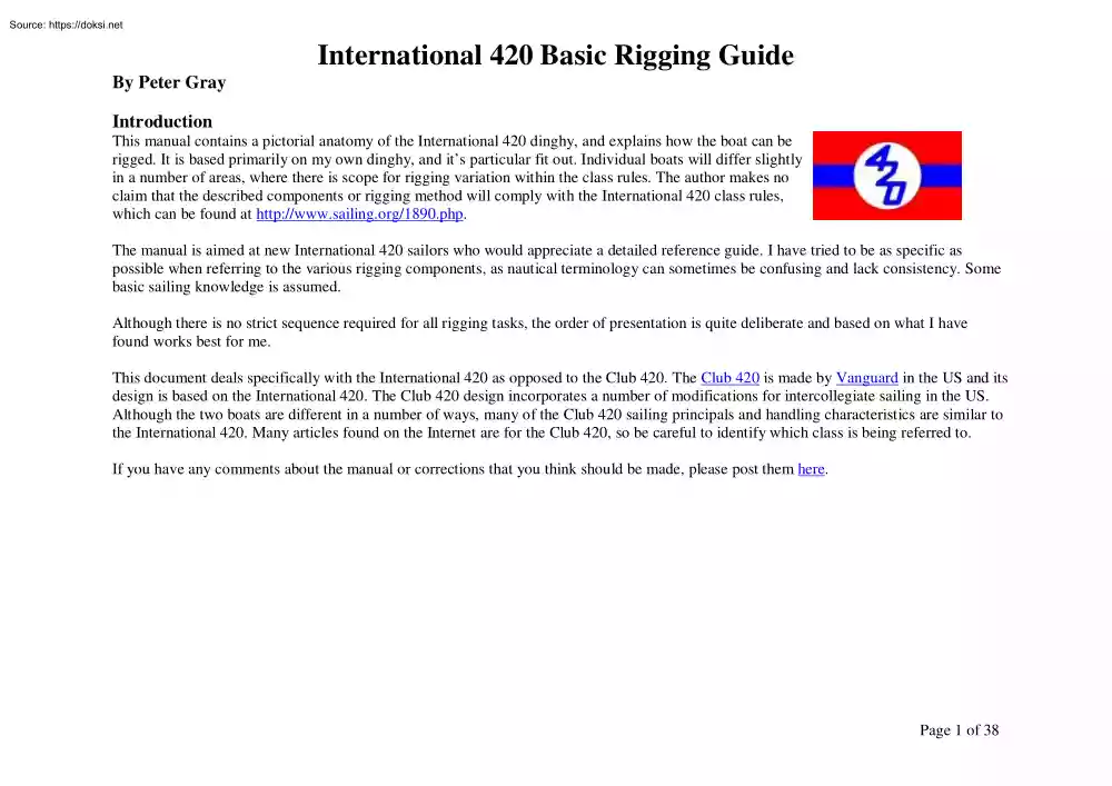 Peter Gray - International 420 Basic Rigging Guide