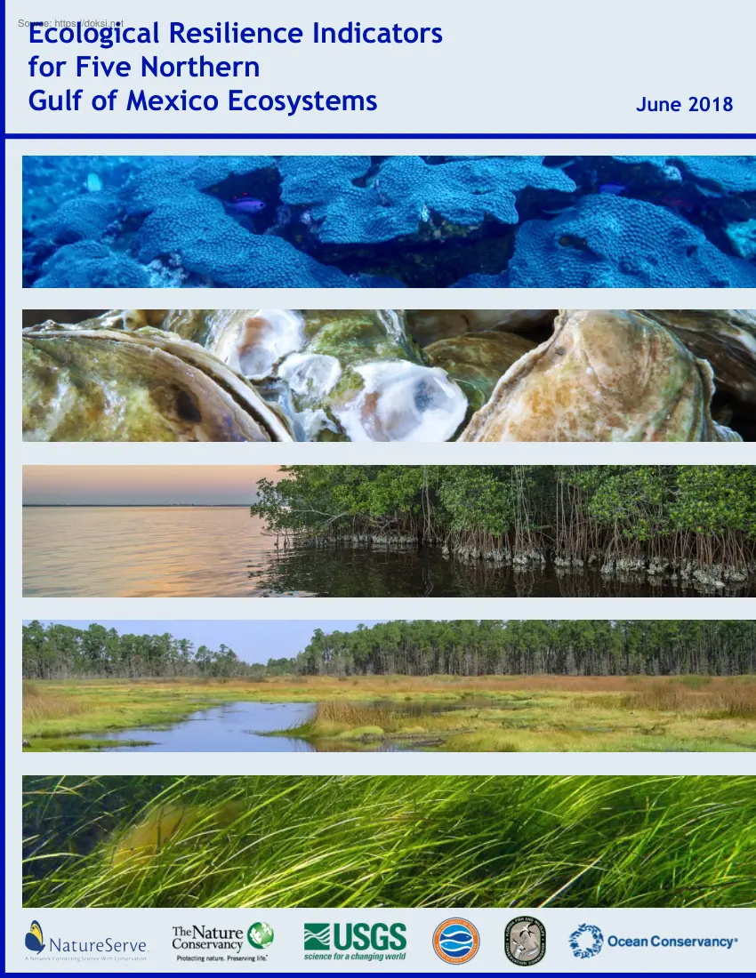 Ecological Resilience Indicators for Five Northern Gulf of Mexico Ecosystems