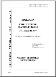 Biológia emelt szintű írásbeli érettségi vizsga megoldással, 2011