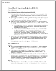 National Health Expenditure Projections 2012-2022