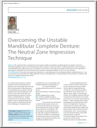 Christopher-Finbarr - Overcoming the unstable mandibular complete denture, The neutral zone impression technique