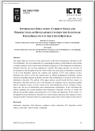 Cernochová-Vanícek - Current State and Perspectives of Development within the System of Field Didactics in the Czech Republic