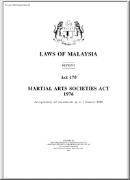Martial Arts Societies Act, Laws of Malaysia, 1976