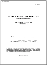 Matematika központi írásbeli felvételi feladatsor megoldással, 2007