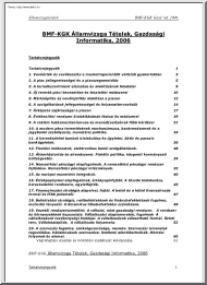 BMF-KGK Államvizsga Tételek, Gazdasági Informatika, 2006