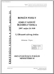 Román nyelv emelt szintű írásbeli érettségi vizsga megoldással, 2007