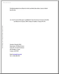 Gizachew Tiruneh - The Relationship between Physical Activity and Body Mass Index, Issues in Model Specification