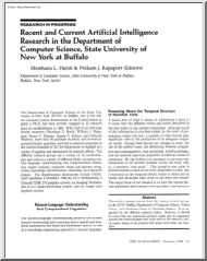 Hardt-Rapaport - Recent and Current Artificial Intelligence Research in the Department of Computer Science, State University of New York at Buffalo