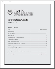 Simon Graduate School of Business, University of Rochester, Information Guide 2009-2011