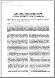 Laboratory Studies of the Factors Stimulating Ballooning Behavior by Linyphiid Spiders