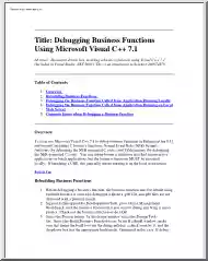 Title debugging business functions using Microsoft Visual C++ 7.1