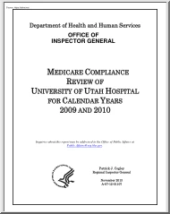 Medicare Compliance Review of University of Utah Hospital for Calendar Years 2009 and 2010