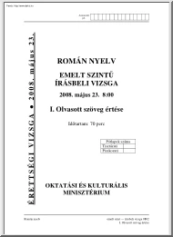 Román nyelv emelt szintű írásbeli érettségi vizsga, megoldással, 2008