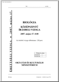 Biológia középszintű írásbeli érettségi vizsga megoldással, 2007