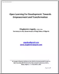 Olugbemiro Jegede - Open Learning For Development, Towards Empowerment and Transformation