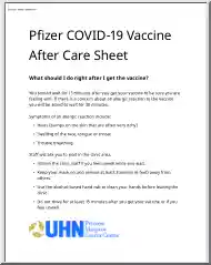 Pfizer COVID-19 Vaccine After Care Sheet