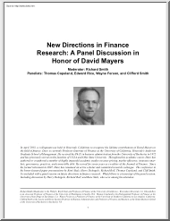 Richard Smith - New Directions in Finance Research, A Panel Discussion in Honor of David Mayers