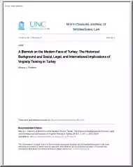 Marcia L. Pearson - A Blemish on the Modern Face of Turkey, The Historical Background and Social, Legal, and International Implications of Virginity Testing in Turkey