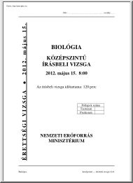 Biológia középszintű írásbeli érettségi vizsga megoldással, 2012