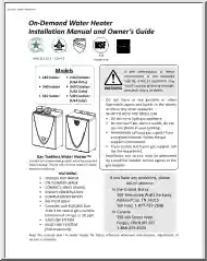 On Demand Water Heater Installation Manual and Owners Guide