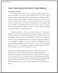 Tesla Innovation in the Electric Vehicle Industry, Executive Summary
