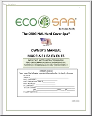 Eco Spa Owners Manual, Models E1 E2 E3 E4 E5
